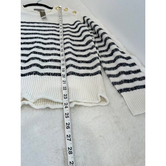 New J Crew Size M Relaxed linen-blend beach sweater in stripe with gold buttons - Picture 7 of 13